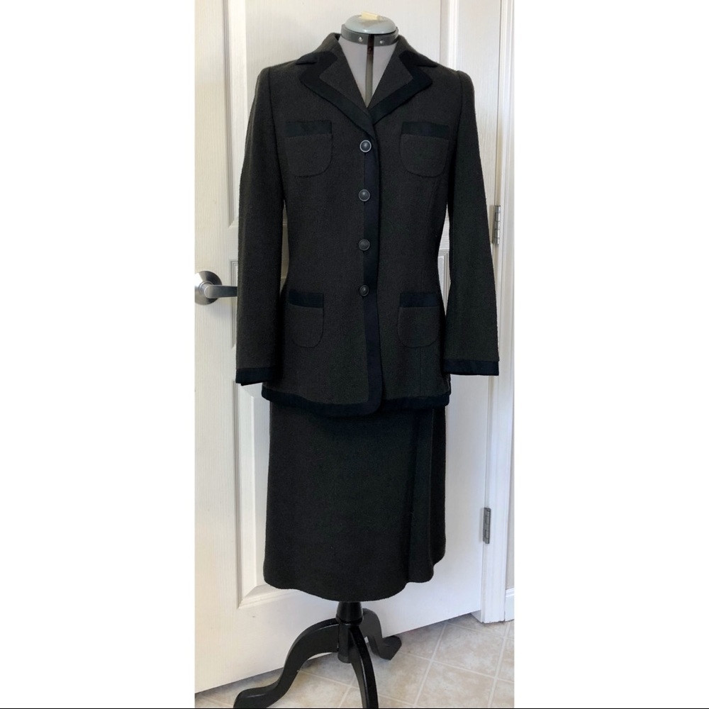 Rena Lange Green Black Jacket & Skirt Suit